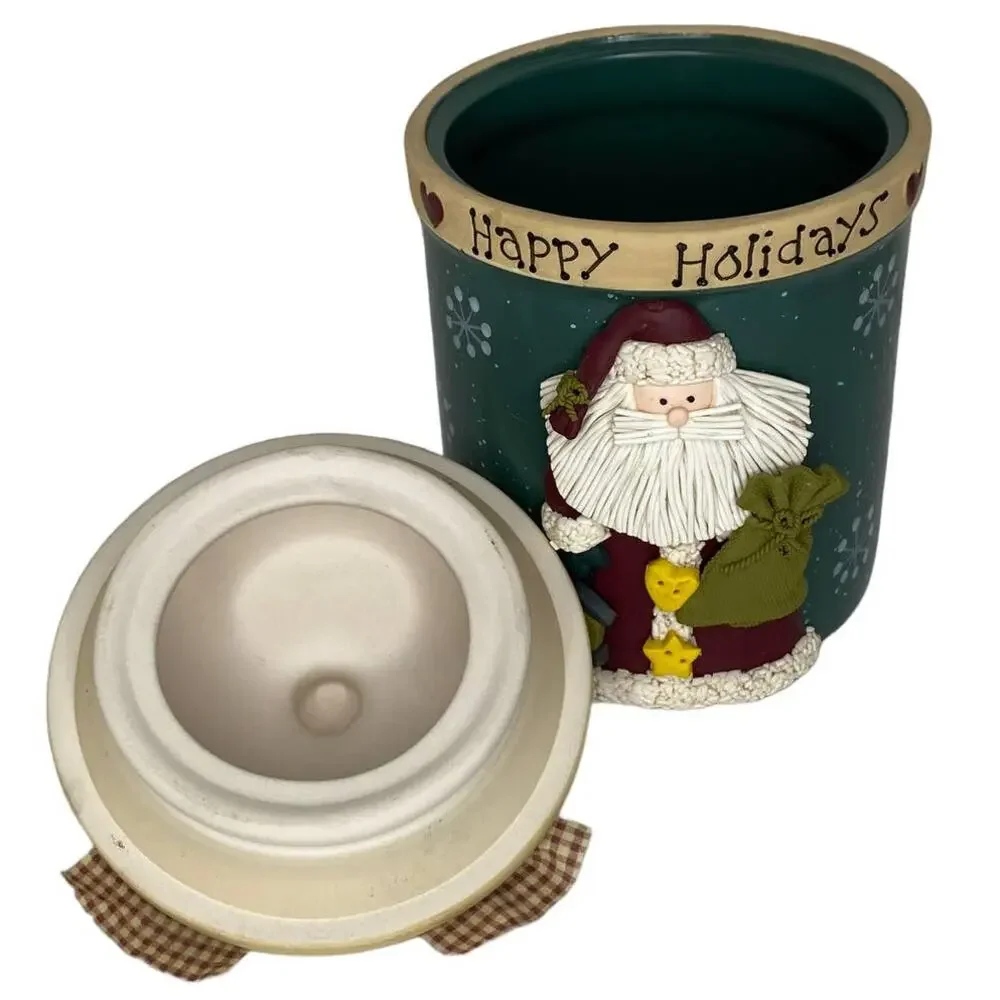 Happy Holidays Santa Cookie Jar Ceramic Pottery